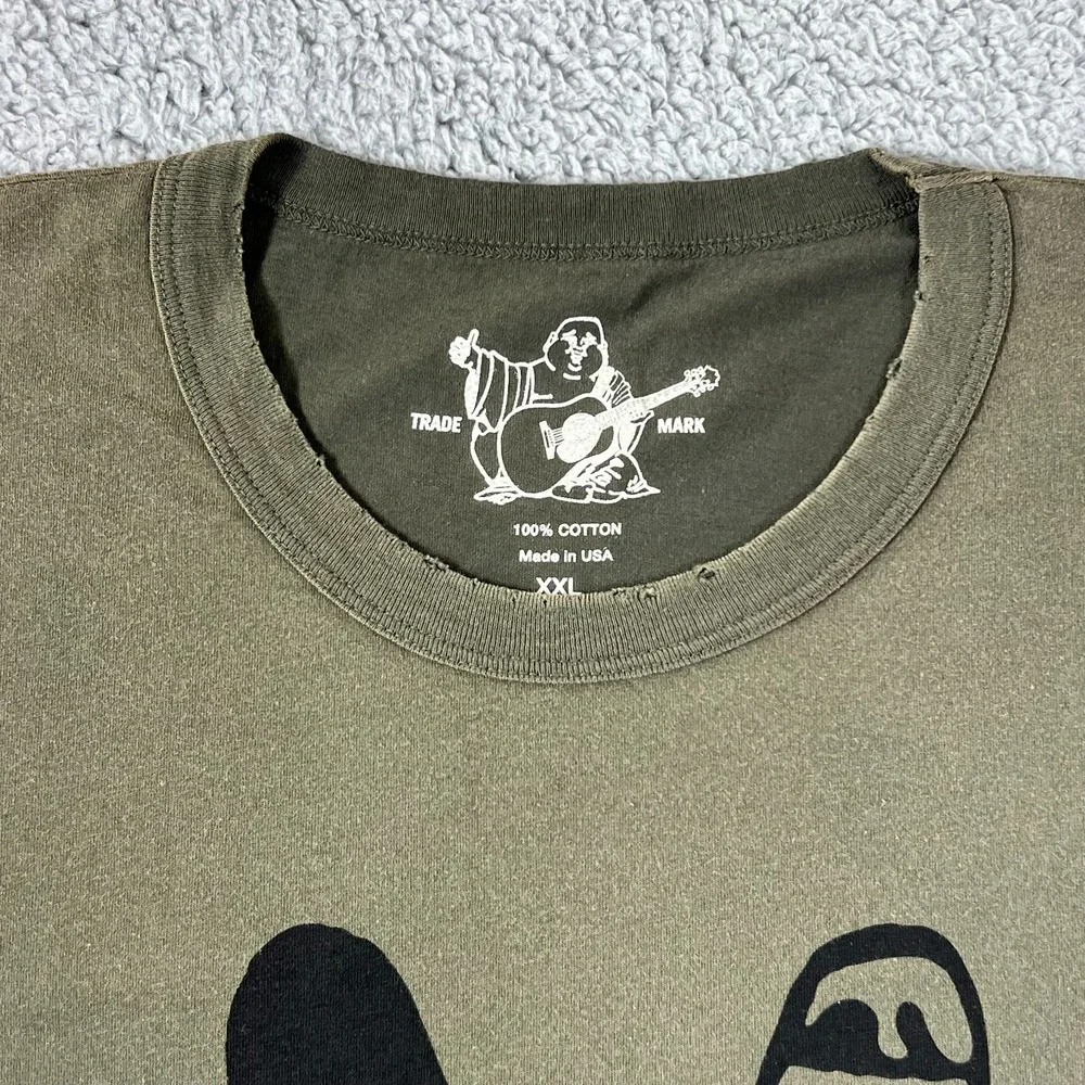 True‎ Religion Graphic T-Shirt Peace Sign FREEDOM Olive Green Men's Size 2XL VTG